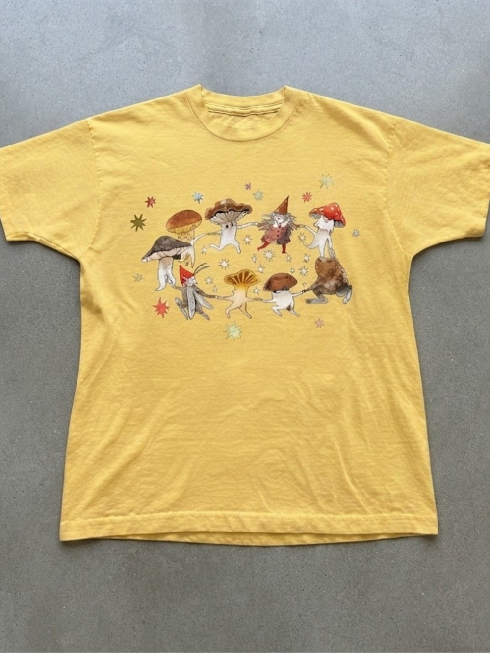 Whimsical Mushroom Fairytale Dancing Forest Yellow Gildan T-Shirt